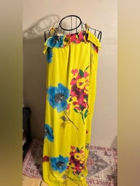 dress yellow  size extra large womens dress party maxi long print light floral